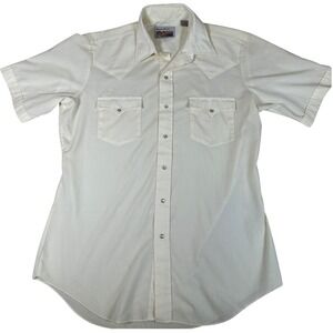 Western Vintage Mens Short Sleeve Pearl Snap Shirt Cream Off White Large Cowboy